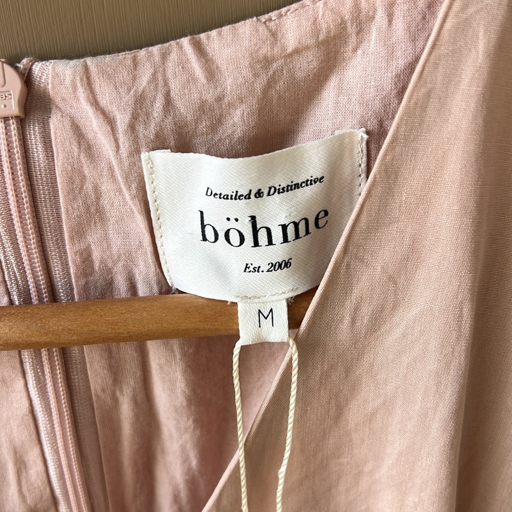 Bohme New w Tag Sz M 100% Cotton Fit & Flare Puff Sleeve Retro Dress Nude - Picture 3 of 11